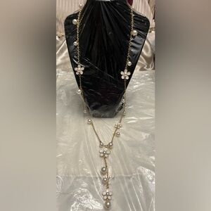 Gold and White Floral Pearl Necklace